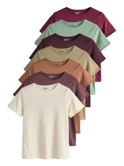 Aardse tinten - Set van 7 katoenen T-shirts met ronde hals voor alle dagen