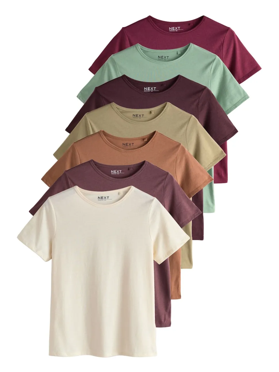 Aardse tinten - Set van 7 katoenen T-shirts met ronde hals voor alle dagen