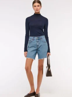 Abercrombie & Fitch High Rise Loose Denim Shorts With Fray Hem