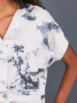 Abstract Boat Print - Blouse met V-hals en korte mouwen
