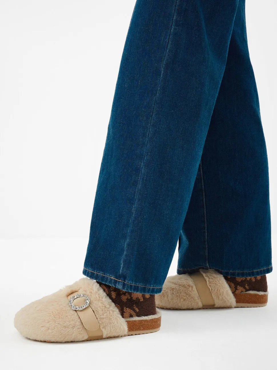 Accessorize Sparkle Buckle Faux Fur Slippers