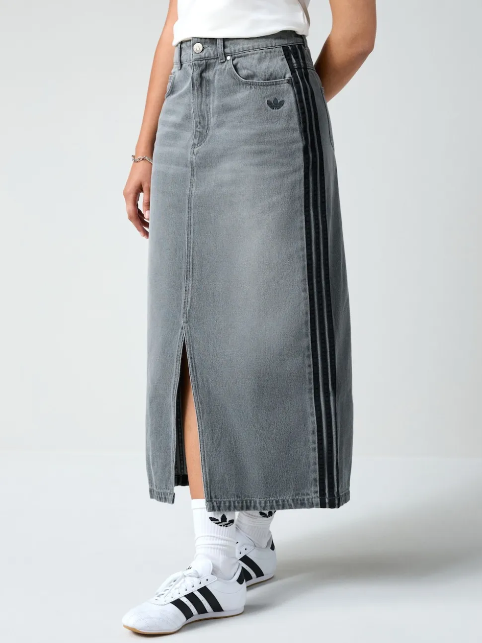 Adidas Original Adicolour 3-strepen denim midi pencilrok van 100% katoen