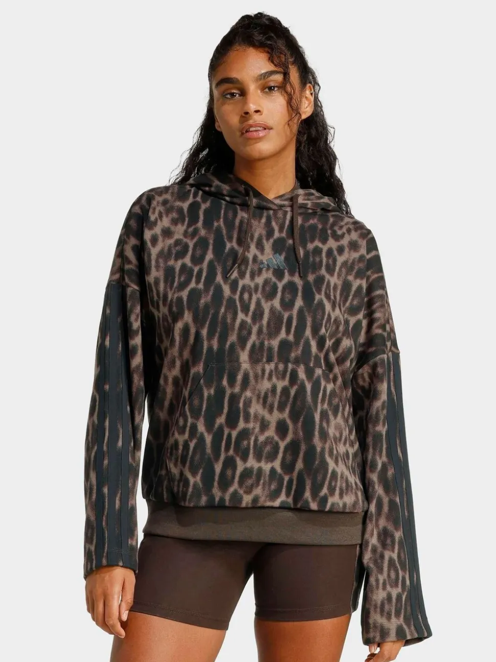 adidas Seasonal Essentials Leopard Print French Terry Hoodie With 3-Stripes