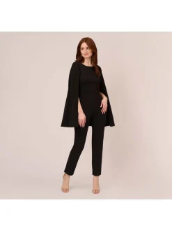 Adrianna Papell cape-jumpsuit van gebreide crêpestof