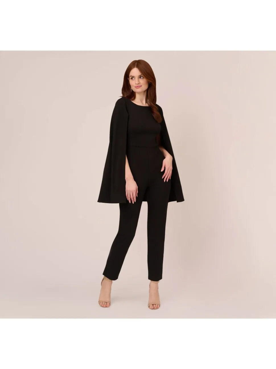 Adrianna Papell cape-jumpsuit van gebreide crêpestof