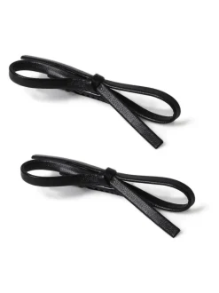 Aela Faux Leather Bow Hair Black Slides