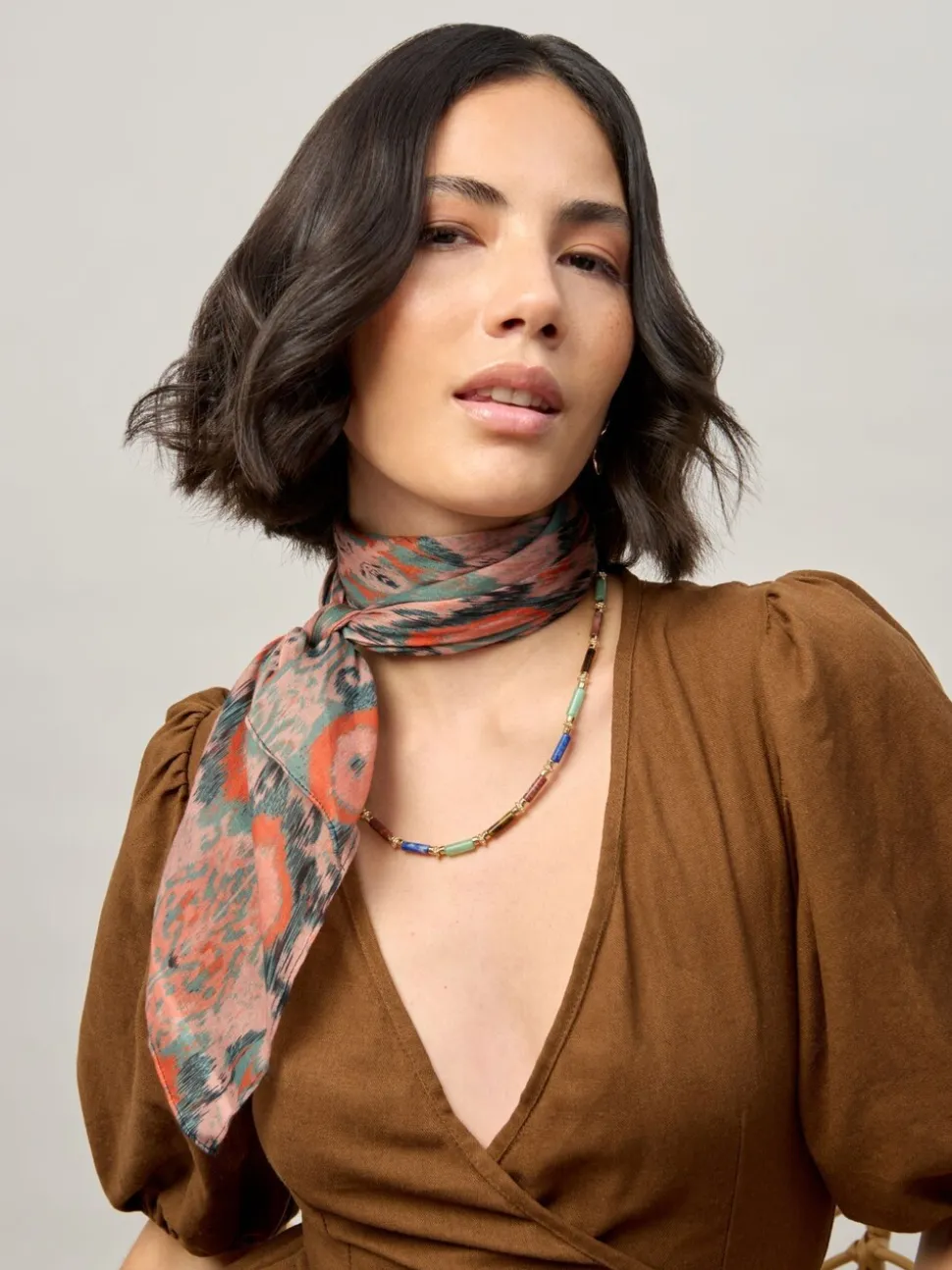 Aela Green Abstracted Print Scarf
