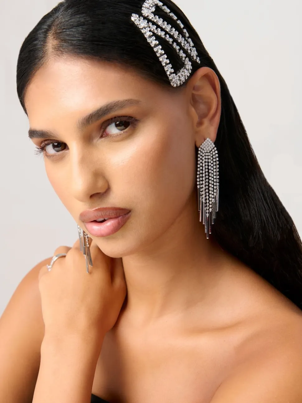 Aela Large Silver Tone Sparkle Snap Hair Clips