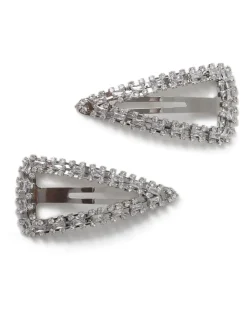 Aela Large Silver Tone Sparkle Snap Hair Clips