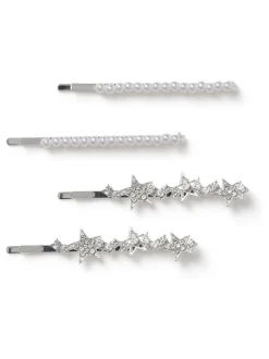 Aela Silver Tone Aela Silver Tone Sparkle Star Hair Slides