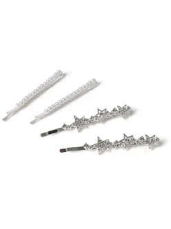 Aela Silver Tone Aela Silver Tone Sparkle Star Hair Slides
