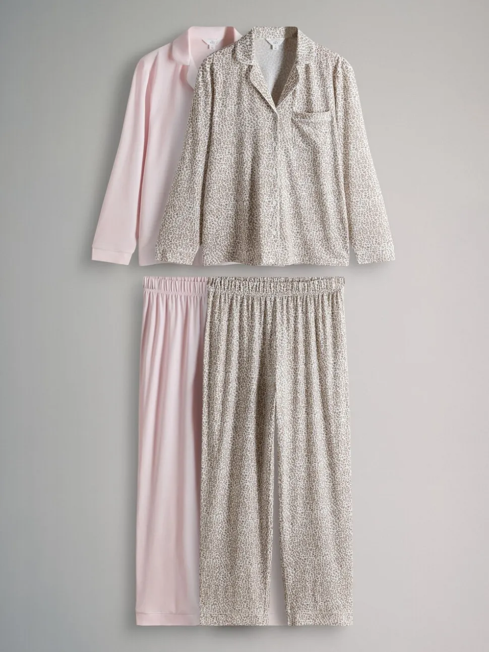Animal/roze - The Set 2 Pack Polyester Viscose Blend Pyjama's met doorlopende knoopsluiting en bies