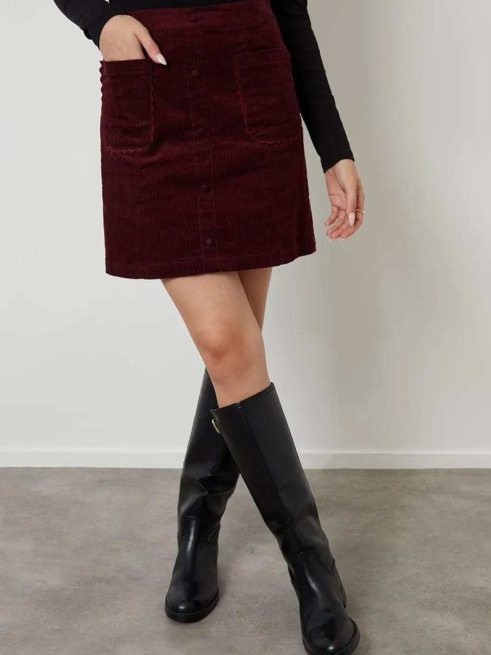 Another Sunday Corduroy Button Detail Mini Skirt