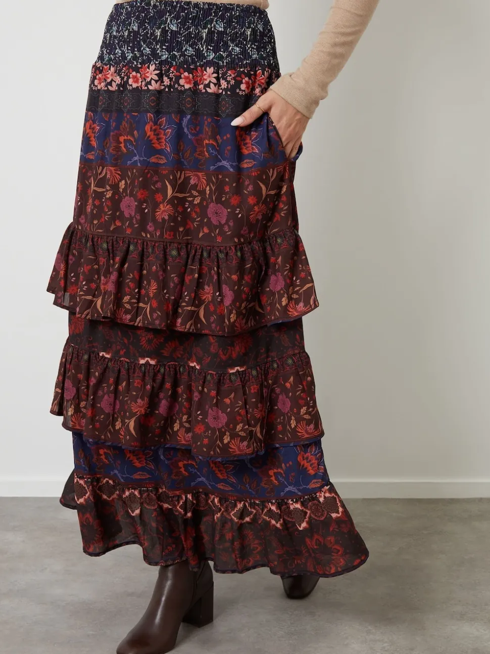 Another Sunday Floral Tiered Maxi Skirt