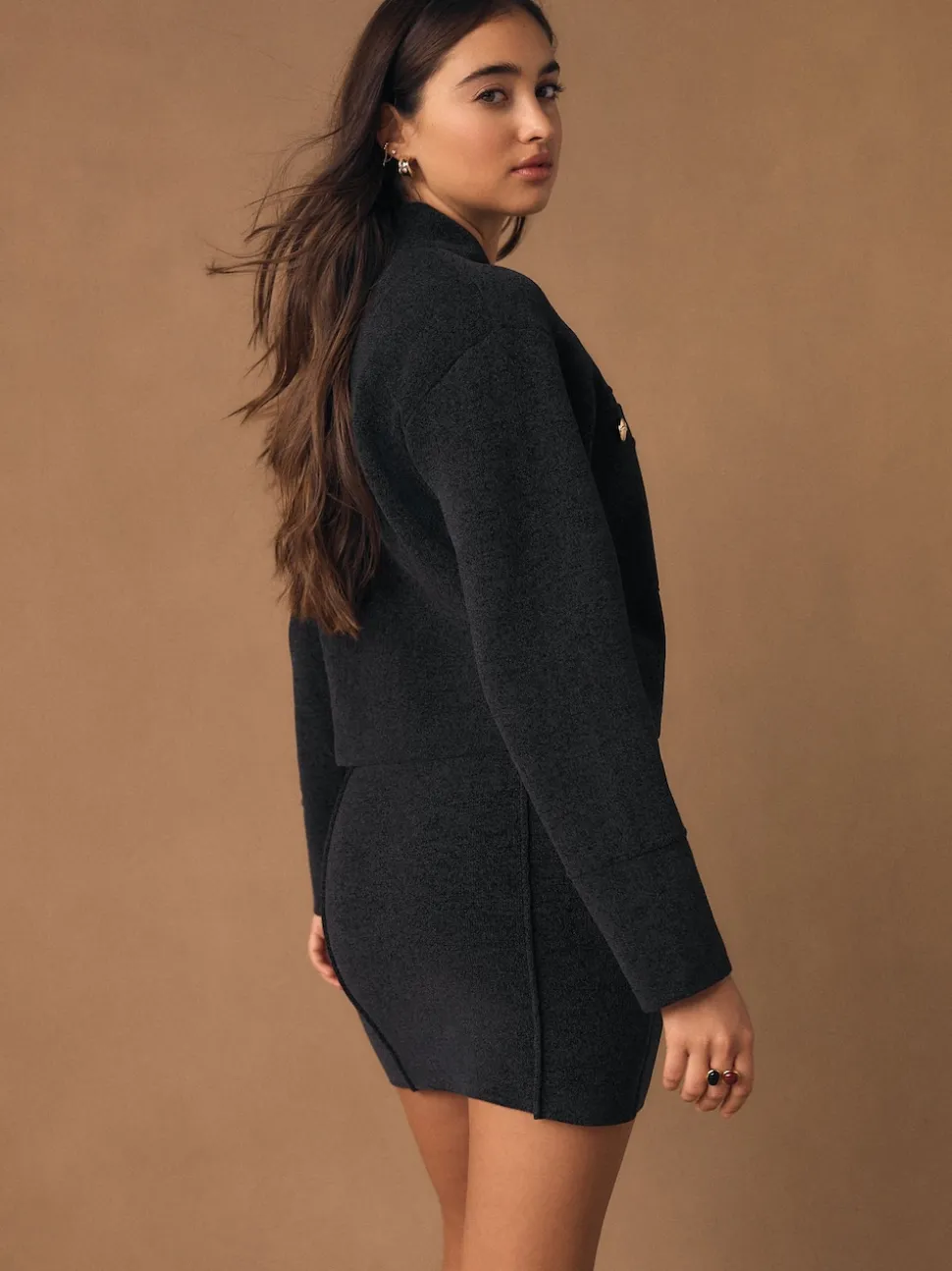 Antraciet - Chenille Seam Detail Mini Skirt Co-Ord