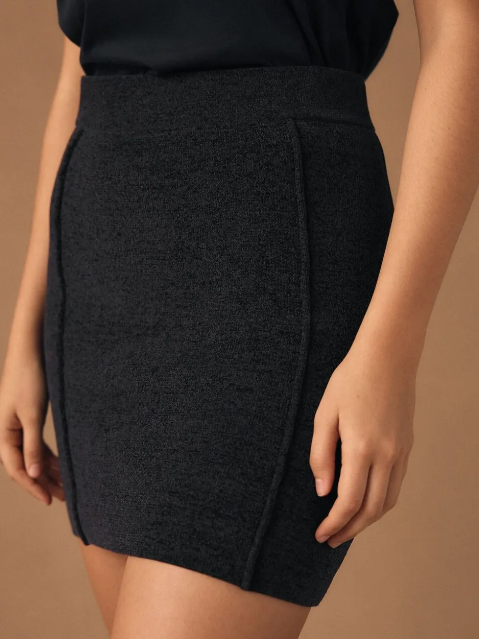 Antraciet - Chenille Seam Detail Mini Skirt Co-Ord
