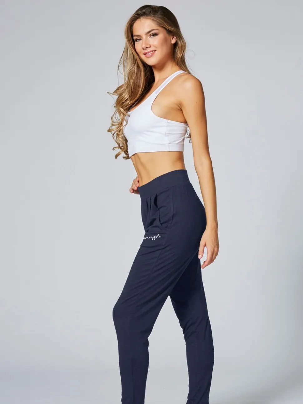 Antraciet - Pineapple viscose jersey joggingbroek met relaxte pasvorm