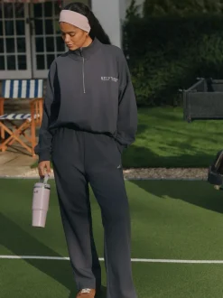 Antraciet - self. joggingbroek met wijde pijpen