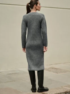 Antraciet - Super Soft V-Neck Midi Dress With Wool