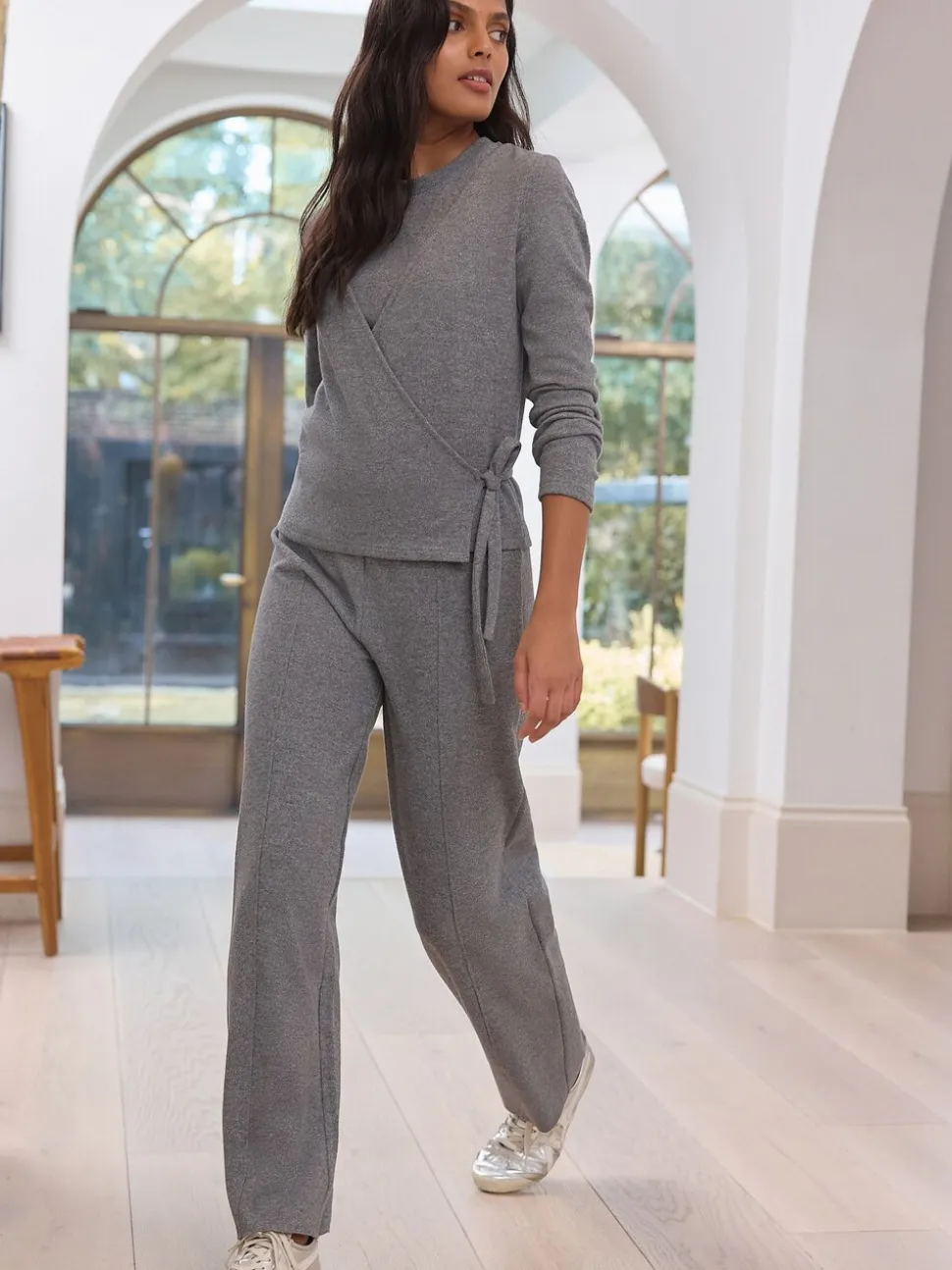Antraciet - Superzachte Cosy Rib Gebreide Broek met Wijde Pijpen