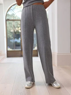Antraciet - Superzachte Cosy Rib Gebreide Broek met Wijde Pijpen