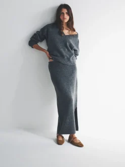 Antraciet - The Set Knitted Crew Neck Jumper and Skirt Co-Ord