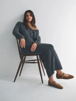 Antraciet - The Set Knitted Crew Neck Jumper and Skirt Co-Ord
