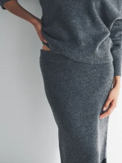 Antraciet - The Set Knitted Crew Neck Jumper and Skirt Co-Ord