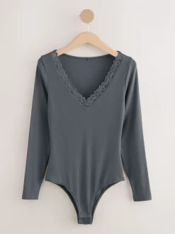 Antraciet - Thermische Base Layer Bodysuit met kanten afwerking