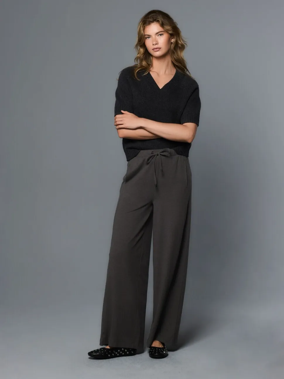 Antraciet - Wide Leg Jersey Joggers
