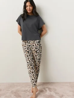 Antraciet met luipaardprint - Pyjama met korte mouwen