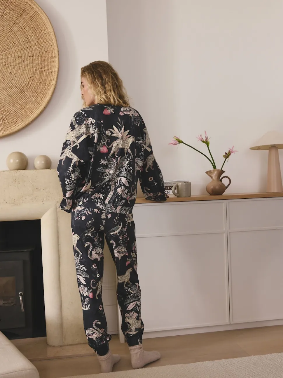 Antracietkleurig met luipaardprint - Pyjama met lange mouwen