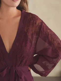 B By Ted Baker Burgundy Lace Chiffon Robe