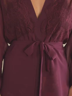 B By Ted Baker Burgundy Lace Chiffon Robe