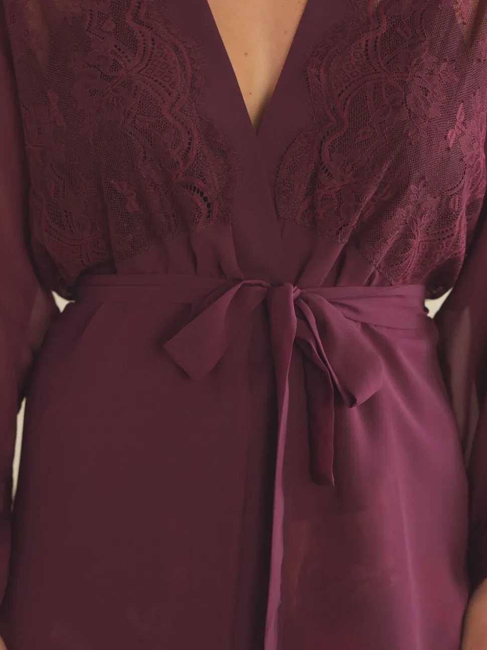 B By Ted Baker Burgundy Lace Chiffon Robe