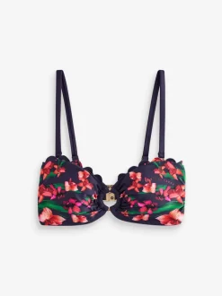 B by Ted Baker Navy Floral Halterneck Bandeau Bikini Top