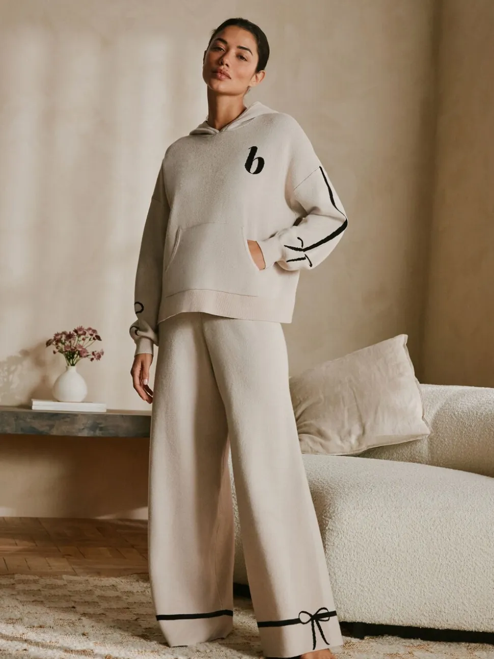 B by Ted Baker Oatmeal Bow Knitted Wide Leg Trousers