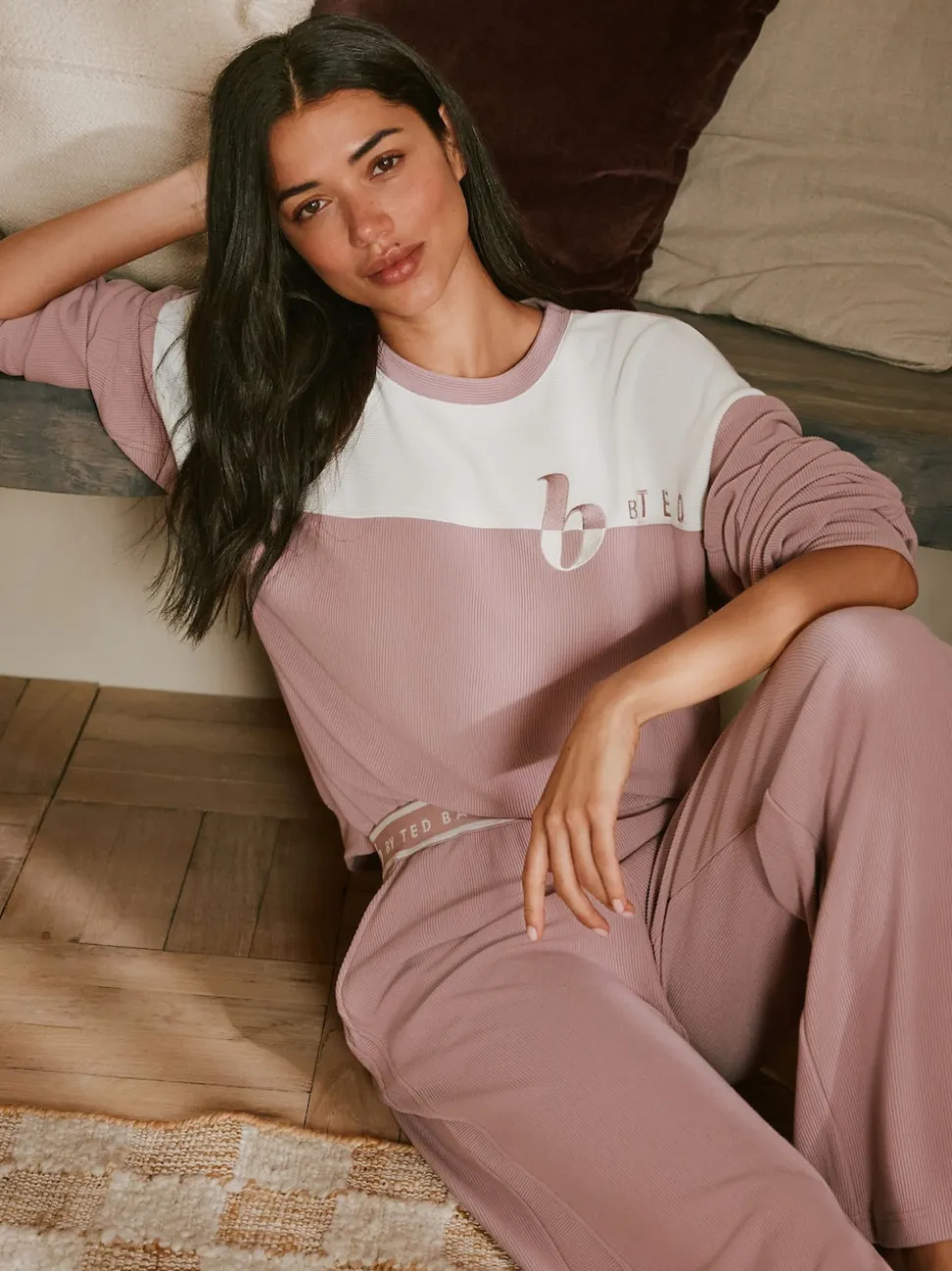 B by Ted Baker Pink Ottoman Rib Wide Leg Lounge Trousers