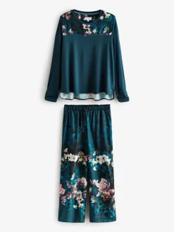B by Ted Baker Teal Blue Floral Satin Jersey Pyjamas