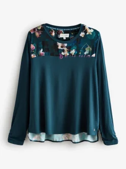B by Ted Baker Teal Blue Floral Satin Jersey Pyjamas