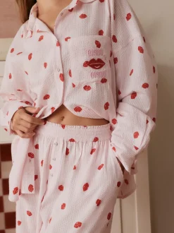 Bath & Body Works All Over Lips Button Through Cotton Pyjamas Set