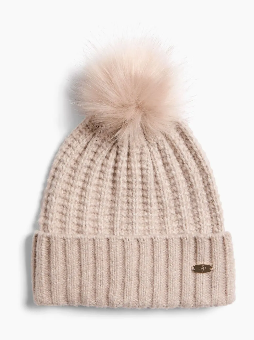 Beige - Lipsy Shimmer Ribbed Pom Hat