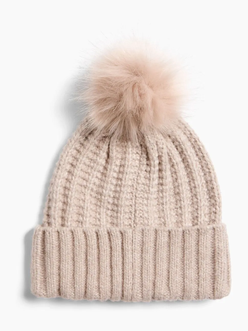 Beige - Lipsy Shimmer Ribbed Pom Hat