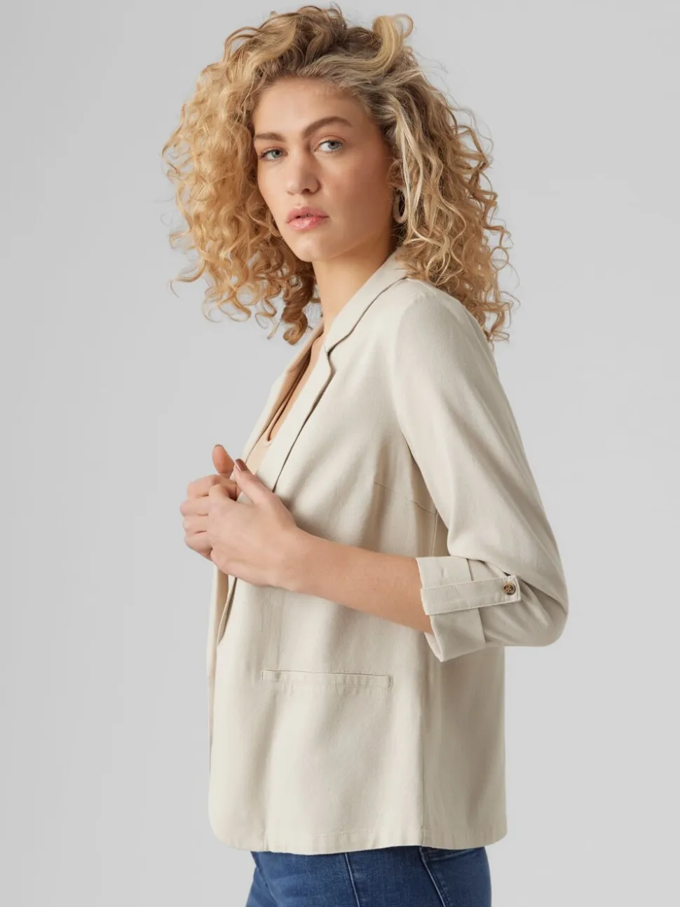 Beige - VERO MODA Linnenmix 3/4 Mouwen Jack