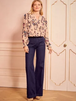 Beige Animal - Love & Roses blouse met lange mouwen en inkeping