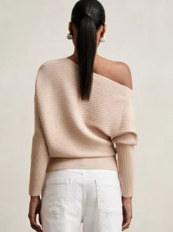 Beigebruin neutraal - Reiss Lorna Asymmetric Draped Knitted Jumper