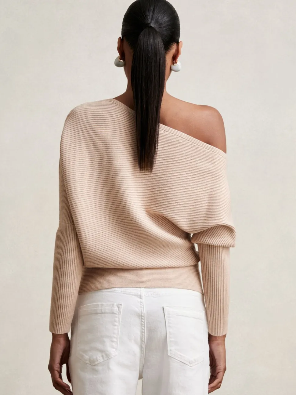 Beigebruin neutraal - Reiss Lorna Asymmetric Draped Knitted Jumper