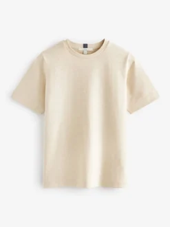 Beigebruin-crème - Dik T-shirt met ronde hals en korte mouwen
