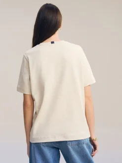 Beigebruin-crème - Dik T-shirt met ronde hals en korte mouwen