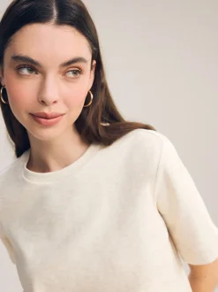 Beigebruin-crème - Dik T-shirt met ronde hals en korte mouwen